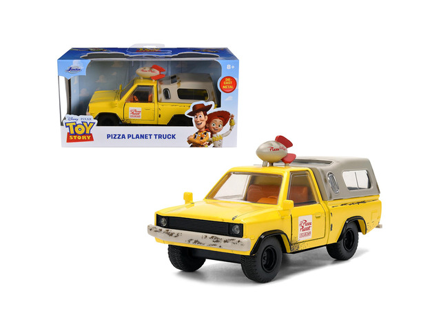 Pizza Planet Truck Yellow (Weathered) w/Beige Camper 'Toy Story' 1995 Movie 'Hollywood Rides' 1/32 Diecast Model Car by Jada