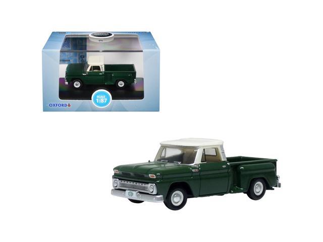 1965 Chevrolet C10 Stepside Pickup Truck Dark Green with Ivory Top 1/87 (HO) Scale Diecast Model Car by Oxford Diecast