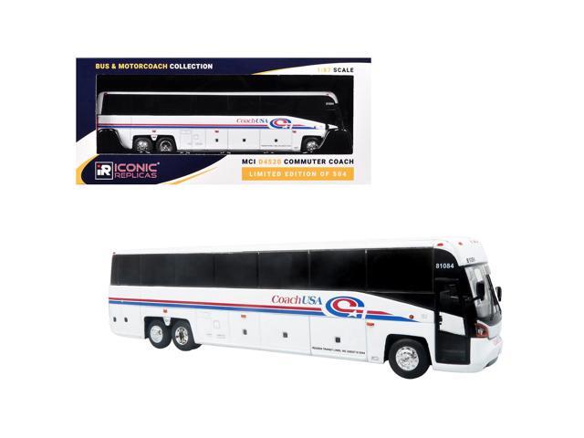 MCI D4520 Commuter Coach Bus 'Coach USA' White with Blue and Red Stripes 1/87 (HO) Scale Diecast Model by Iconic Replicas
