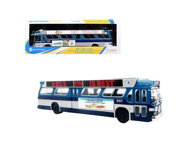 1963 GM TDH-5303 Transit Bus 'MTA NYC Surface Transit' Blue Two-Tone with Graphics 1/43 Plastic Model by Iconic Replicas