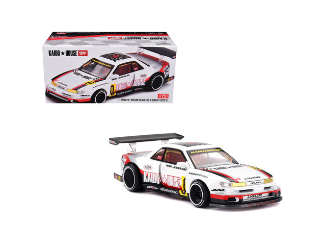 Nissan Silvia S13-R 'Circuit Spec V1' RHD White with Graphics 'Kaido House' Special 1/64 Diecast Model Car by Mini GT