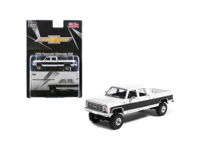 1978 Chevrolet Silverado K30 Crew Cab Pickup Truck White and Black 1/64 Diecast Model Car by IXO Models