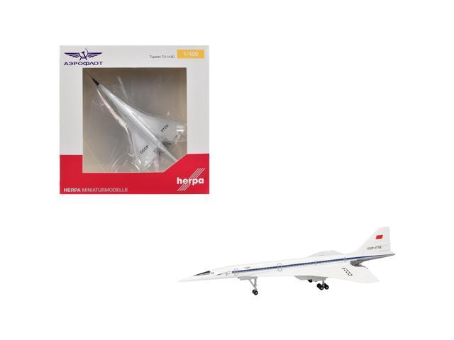 Tupolev Tu-144D Commercial Aircraft 'Aeroflt' (CCCP-77112) White with Blue Stripes 1/400 Diecast Model Airplane by Herpa