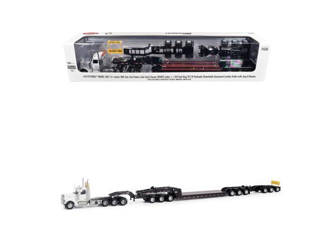 Peterbilt 589 Tridem-Axle w/Cab and Hydraulic Detachable Trailer w/Jeep & Booster White 1/64 Diecast Model by Diecast Masters