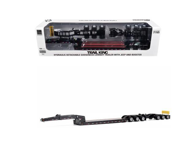 Trail King TK170 Hydraulic Detachable Gooseneck Lowboy Trailer Black with Jeep and Booster 1/64 Diecast Model by Diecast Masters