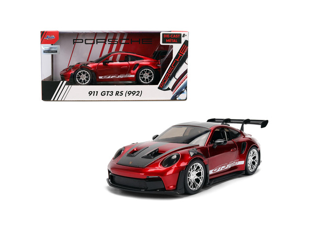Porsche 911 (992) GT3 RS Red Chrome with Carbon Top and Hood Stripes 'Hyper-Spec' Series 1/24 Diecast Model Car by Jada