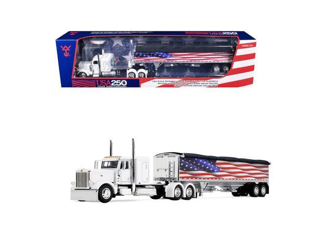 Peterbilt 389 with 48' Flat Top Sleeper and 43' Wilson Pacesetter High Side Grain Trailer 1/64 Diecast Model by DCP/First Gear