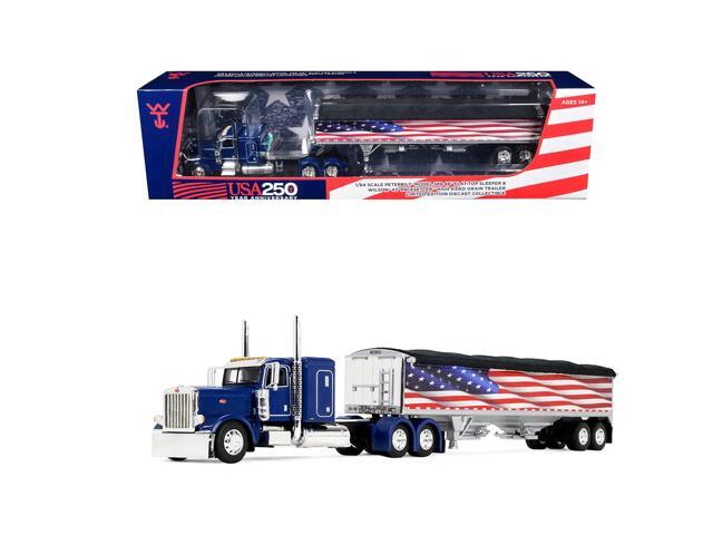 Peterbilt 389 with 48' Flat Top Sleeper and 43' Wilson Pacesetter High Side Grain Trailer 1/64 Diecast Model by DCP/First Gear