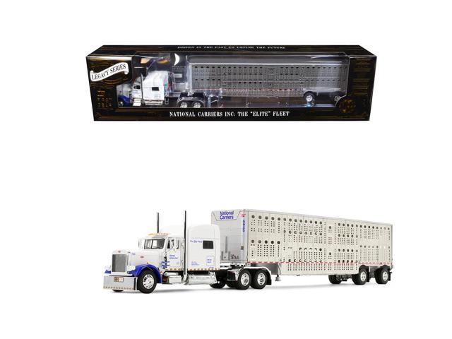 Peterbilt 379 with 70' Mid-Roof Sleeper and Wilson Silverstar Livestock Trailer White 1/64 Diecast Model by DCP/First Gear