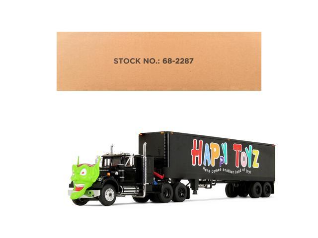 White Western Star 4800 with Green Goblin Head and 40' Vintage Trailer Black with Graphics 1/64 Diecast Model by DCP/First Gear