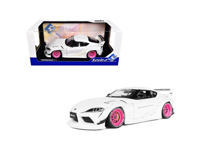 2025 Toyota GR Supra 'Liberty Walk' Body Kit White Metallic with Pink Wheels 1/18 Diecast Model Car by Solido