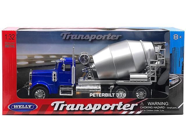 Peterbilt 379 Cement Mixer Blue Metallic with Chrome and Silver Mixer 'Transporter' Series 1/32 Diecast Model by Welly