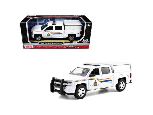 2017 Chevrolet Silverado 1500 LT Z71 Crew Cab Truck with Camper Box 'RCMP' White 1/27 Diecast Model Car by Motormax
