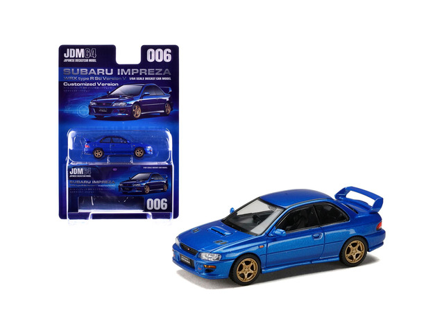 Subaru Impreza WRX Type R Sti Version V RHD Sonic Blue Mica 'JDM64' Series 1/64 Diecast Model Car by Hobby Japan