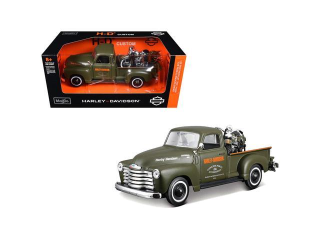 1950 Chevrolet 3100 Truck Matt Green w/1936 Harley Davidson El Knucklehead Motorcycle Matt Green 1/24 Diecast Model Car Maisto