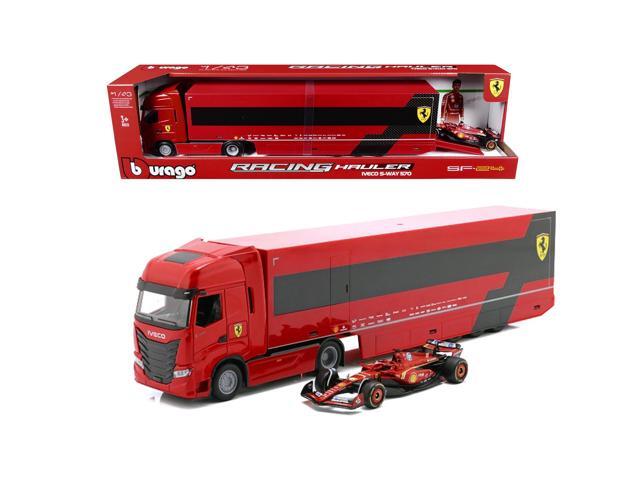 Iveco S-Way 570 Car Transporter Red and Ferrari SF-24 #16 F1 World Championship (2024) 1/43 Diecast Model Car by Bburago