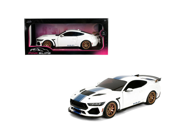 Ford Mustang Shelby Super Snake White Metallic with Blue and Gold Wheels 'Pink Slips' Series 1/18 Diecast Model Car by Jada