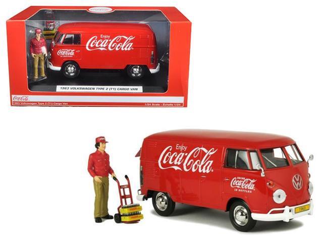 1963 Volkswagen Type 2 (T1) 'Coca-Cola' w/Delivery Driver, Handcart & 2 Bottle Cases 1/24 Diecast by Motorcity Classics