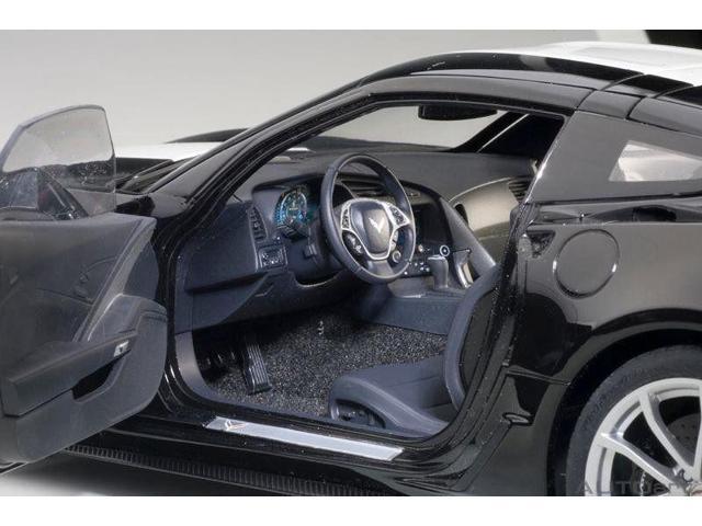 2017 Chevrolet Corvette C7 Grand Sport Black with White Stripe and Yellow Fender Hash Marks 1/18 Model Car by Autoart