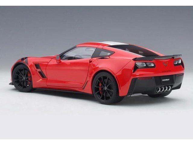 2017 Chevrolet Corvette C7 Grand Sport Red with White Stripe and Black Fender Hash Marks 1/18 Model Car by Autoart