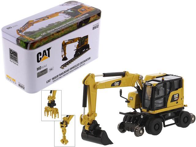 CAT Caterpillar M323F Railroad Wheeled Excavator & 3 Accessories (Safety Yellow Version) 'High Line' 1/87 (HO) Scale Diecast Model by Diecast Masters