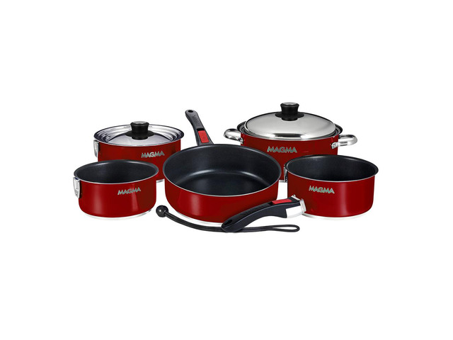 Magma Nestable 10 Piece Induction Non-Stick Enamel Finish Cookware Set - Magma Red