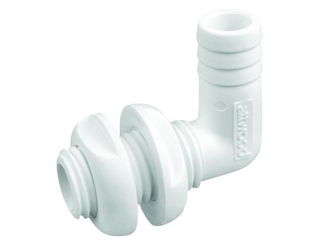 Attwood 3877-3 Polypropylene 90-Degree Thru-Hull Connector, White Finish