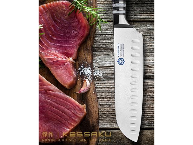 Kessaku 7-Inch Santoku Knife - Ronin Series - Granton Edge - Forged High Carbon 7Cr17MoV Stainless Steel - Pakkawood Handle with Blade Guard