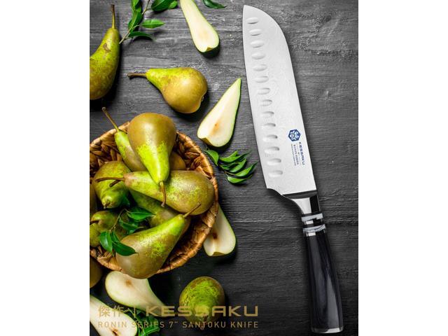 Kessaku 7-Inch Santoku Knife - Ronin Series - Granton Edge - Forged High Carbon 7Cr17MoV Stainless Steel - Pakkawood Handle with Blade Guard