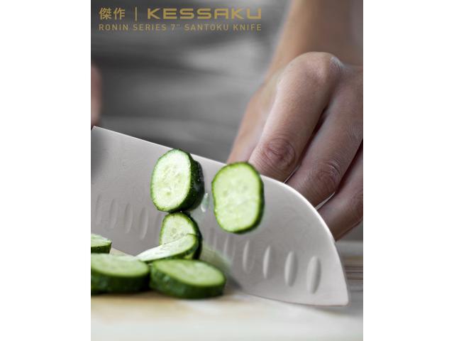 Kessaku 7-Inch Santoku Knife - Ronin Series - Granton Edge - Forged High Carbon 7Cr17MoV Stainless Steel - Pakkawood Handle with Blade Guard