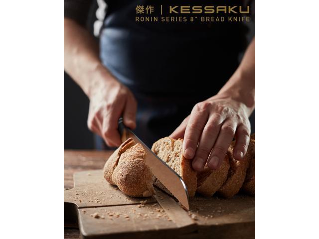 Kessaku 8-Inch Serrated Bread Knife - Ronin Series - Forged High Carbon 7Cr17MoV Stainless Steel - Pakkawood Handle with Blade Guard