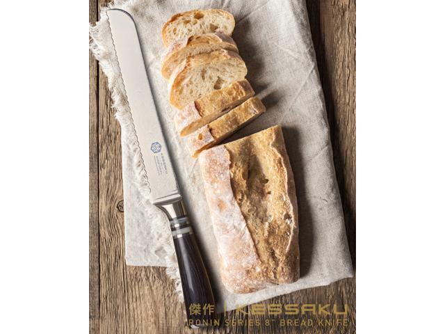 Kessaku 8-Inch Serrated Bread Knife - Ronin Series - Forged High Carbon 7Cr17MoV Stainless Steel - Pakkawood Handle with Blade Guard