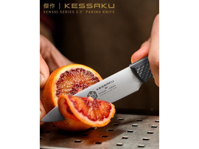 Kessaku 3.5-Inch Paring Knife - Senshi Series - Forged Japanese AUS-8 High Carbon Stainless Steel - Carbon Fiber G10 Handle with Sheath