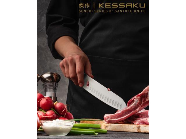 Kessaku 8-Inch Santoku Knife - Senshi Series - Forged Japanese AUS-8 High Carbon Stainless Steel - Carbon Fiber G10 Handle with Sheath