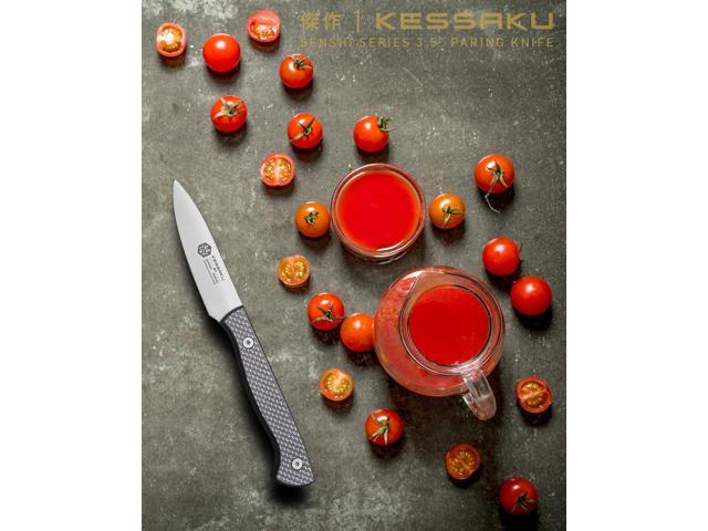 Kessaku 3.5-Inch Paring Knife - Senshi Series - Forged Japanese AUS-8 High Carbon Stainless Steel - Carbon Fiber G10 Handle with Sheath