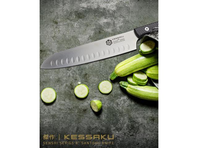 Kessaku 8-Inch Santoku Knife - Senshi Series - Forged Japanese AUS-8 High Carbon Stainless Steel - Carbon Fiber G10 Handle with Sheath