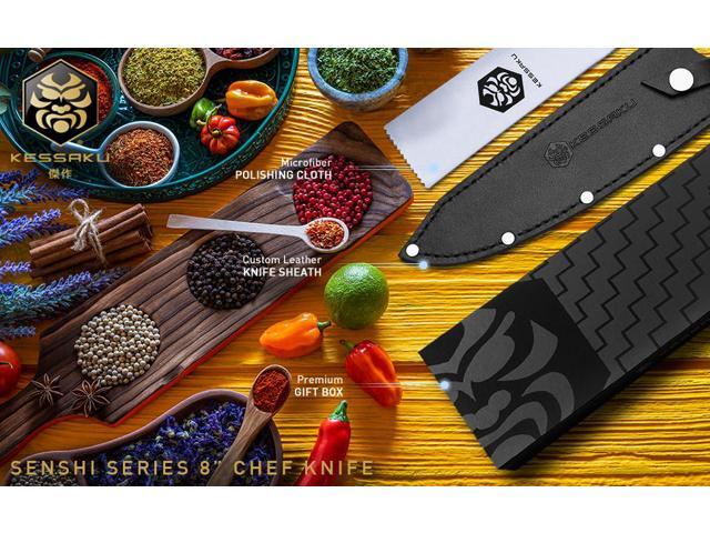 Kessaku 8-Inch Chef, 8-Inch Santoku, 8-Inch Nakiri, 3.5-Inch Paring - Senshi Series Knife Set - Forged High Carbon Japanese AUS-8 Stainless Steel -...
