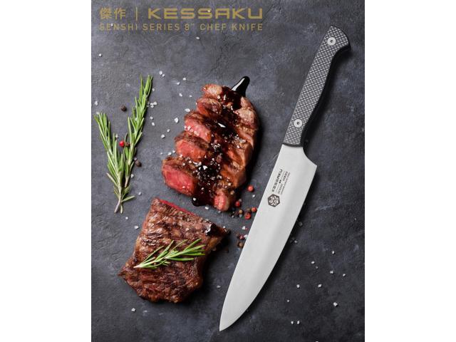 Kessaku 8-Inch Chef, 8-Inch Santoku, 8-Inch Nakiri, 3.5-Inch Paring - Senshi Series Knife Set - Forged High Carbon Japanese AUS-8 Stainless Steel -...
