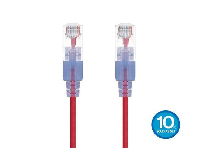 Monoprice Cat6A Ethernet Patch Cable - 14 Feet - Red (10 Pack) Snagless RJ45 550Mhz UTP Pure Bare Copper Wire 10G 30AWG - SlimRun Series