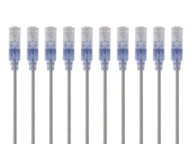 Monoprice SlimRun Cat6A Ethernet Patch Cable - Network Internet Cord - RJ45, 550Mhz, UTP, Pure Bare Copper Wire, 10G, 30AWG, 14ft, Gray, 10-Pack
