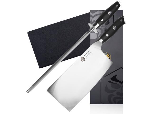 Kessaku 7-Inch Cleaver Butcher Knife & 10-Inch Sharpening Honing Rod Set - Dynasty Series - German HC Steel - G10 Full Tang Handle