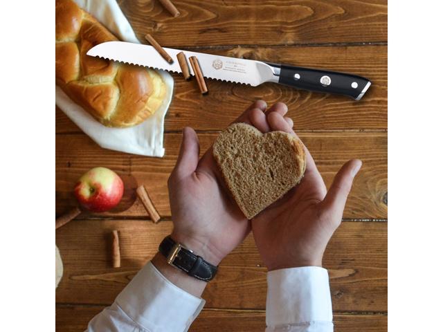 Kessaku 8-Inch Bread Knife - Dynasty Series - Forged ThyssenKrupp German HC Steel - G10 Handle with Blade Guard