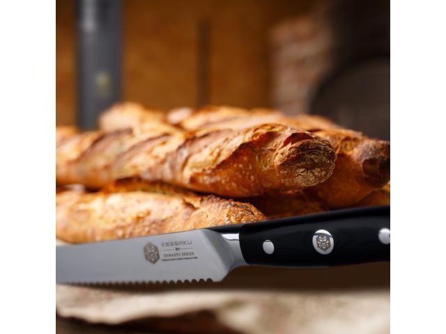 Kessaku 8-Inch Bread Knife - Dynasty Series - Forged ThyssenKrupp German HC Steel - G10 Handle with Blade Guard