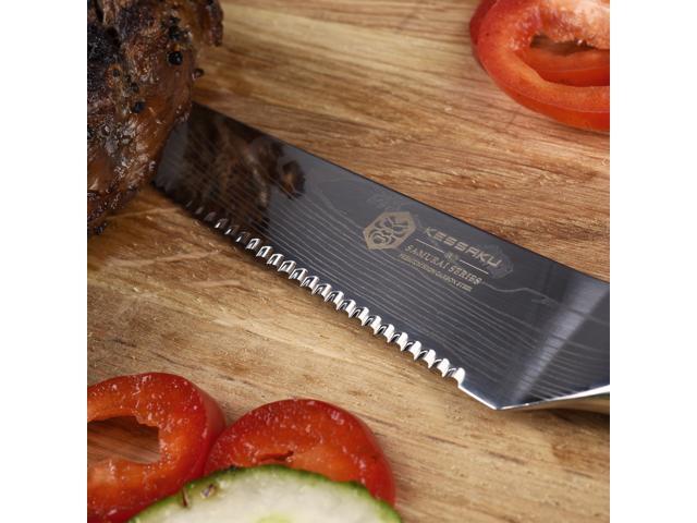 Kessaku 5-Inch Steak Knife Set - Samurai Series - Forged High Carbon 7Cr17MoV Stainless Steel - Pakkawood Handle with Blade Guard