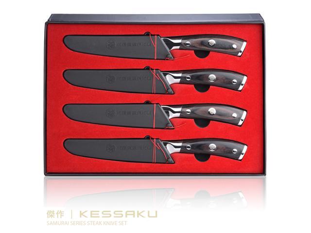 Kessaku 5-Inch Steak Knife Set - Samurai Series - Forged High Carbon 7Cr17MoV Stainless Steel - Pakkawood Handle with Blade Guard