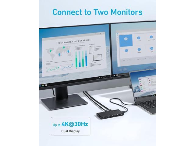 Anker 364 USB C Hub (10-in-1, Dual 4K HDMI) with Max 100W Power Delivery, Dual 4K@60Hz HDMI Ports, 4 USB-A and USB-C Data Ports, Ethernet and SD...