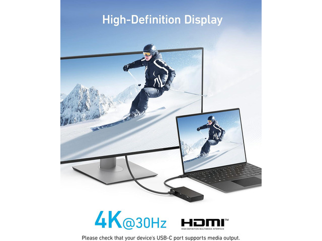 Anker USB C Hub, 332 USB-C Hub (5-in-1, 4K HDMI) with 100W Power Delivery, 4K@30Hz HDMI Display, 5Gbps USB-C and USB-A Data Ports for MacBook,...