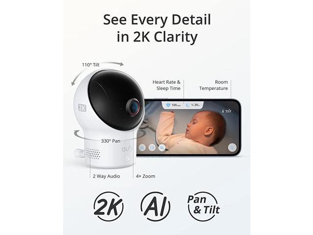 eufy - S340 Smart Sock WiFi Baby Monitor with Receiver, Pan & Tilt 2K Camera, and Customizable Wellness Tracker - Blue - image 5