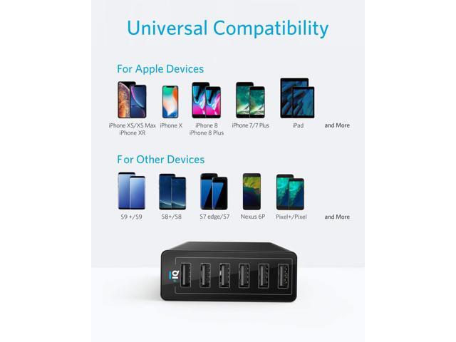 Anker 60W 6 Port USB Charging Station, PowerPort 6 Multi USB Wall Charger for iPhone, iPad Pro/Air 2/Mini/iPod, Galaxy, LG, HTC, and More