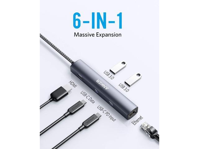 Anker USB C Hub, PowerExpand 6-in-1 USB C PD Ethernet Hub with 65W Power Delivery, 4K HDMI, 1Gbps Ethernet, USB-C Data Port, 2 USB 3.0 Data Ports,...